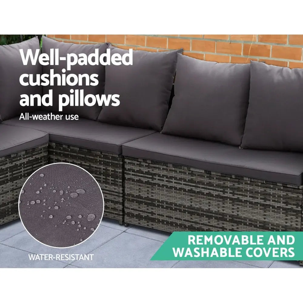 Gardeon Outdoor Dining Set Sofa Lounge Setting Chairs Table Ottoman Grey Cover - Chez Guru