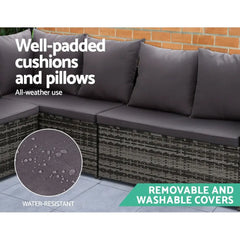 Gardeon Outdoor Dining Set Sofa Lounge Setting Chairs Table Ottoman Grey Cover - Chez Guru