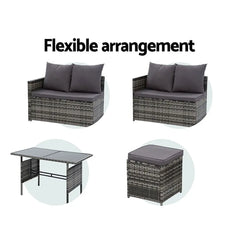 Gardeon Outdoor Dining Set Sofa Lounge Setting Chairs Table Ottoman Grey Cover - Chez Guru