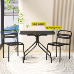 Gardeon 3PC Outdoor Bistro Set Patio Furniture Steel Table and Chairs Black Chez Guru