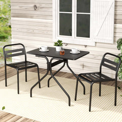 Gardeon 3PC Outdoor Bistro Set Patio Furniture Steel Table and Chairs Black Chez Guru