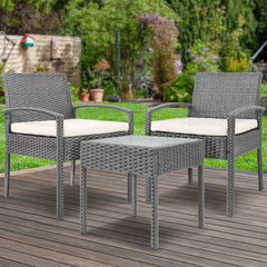 Gardeon 3PC Patio Furniture Bistro Set Wicker Outdoor Lounge Setting Grey Chez Guru