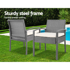 Gardeon 3PC Patio Furniture Bistro Set Wicker Outdoor Lounge Setting Grey Chez Guru