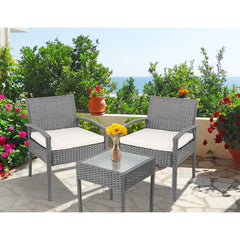 Gardeon 3PC Patio Furniture Bistro Set Wicker Outdoor Lounge Setting Grey Chez Guru
