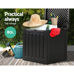 Gardeon Outdoor Storage Box 80L Container Lockable Garden Toy Tool Shed Black Chez Guru