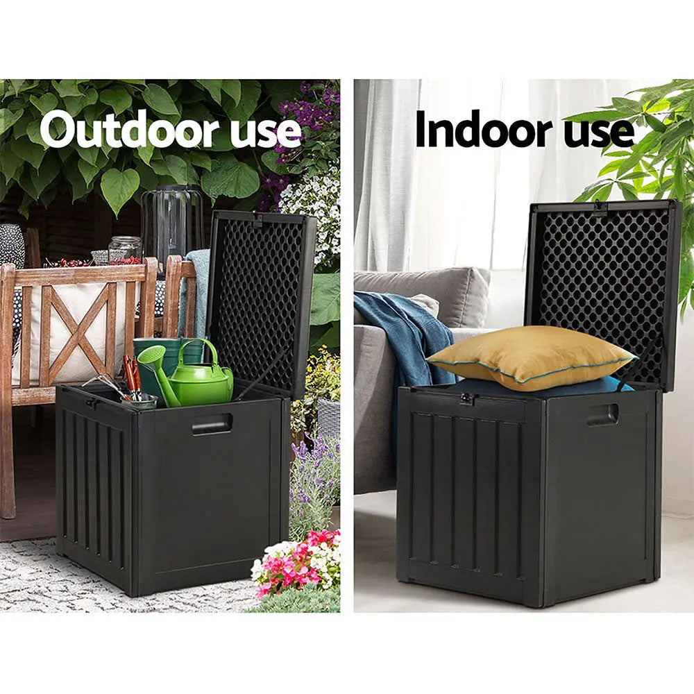 Gardeon Outdoor Storage Box 80L Container Lockable Garden Toy Tool Shed Black Chez Guru