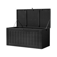 Gardeon Outdoor Storage Box 830L Container Lockable Bench Tool Shed All Black Chez Guru