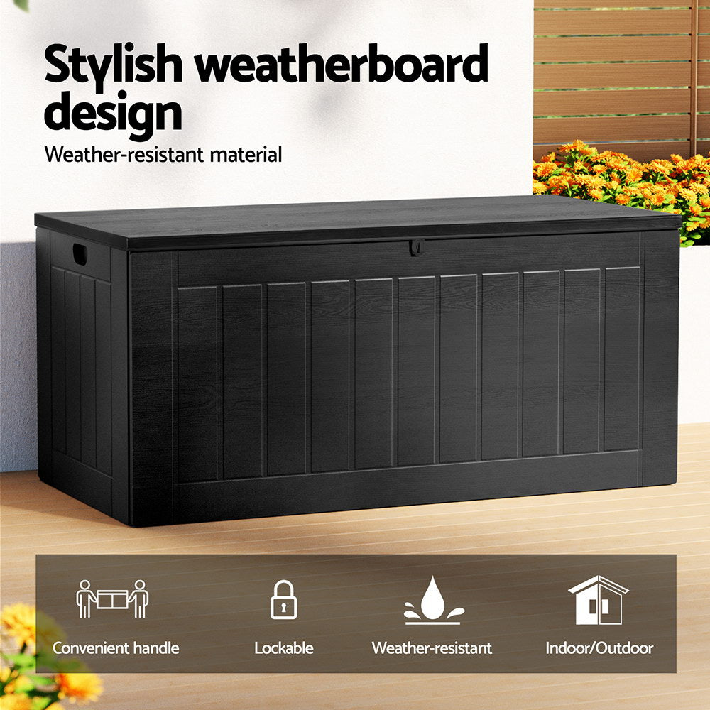 Gardeon Outdoor Storage Box 830L Container Lockable Bench Tool Shed All Black Chez Guru
