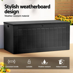 Gardeon Outdoor Storage Box 830L Container Lockable Bench Tool Shed All Black Chez Guru