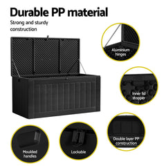 Gardeon Outdoor Storage Box 830L Container Lockable Bench Tool Shed All Black Chez Guru
