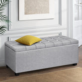 Artiss Storage Ottoman Blanket Box 97cm Button Linen Grey Chez Guru