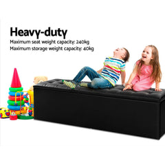 Artiss Storage Ottoman Blanket Box 140cm Leather Black Chez Guru