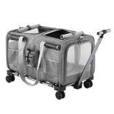 i.Pet Pet Carrier Swivel Wheels Foldable Cat Dog Trolley Stroller Travel Bag Grey
