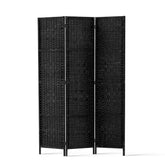 Artiss 3 Panel Room Divider Screen 123x170cm Woven Black Chez Guru