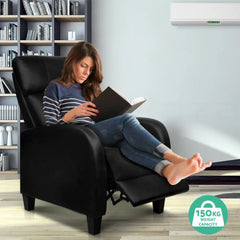 Artiss PU Leather Reclining Armchair - Black - Chez Guru