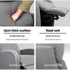 Artiss Fabric Reclining Armchair - Grey - Chez Guru