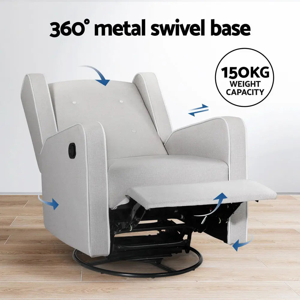 Artiss Recliner Armchair 360� Swivel Grey Fabric - Chez Guru