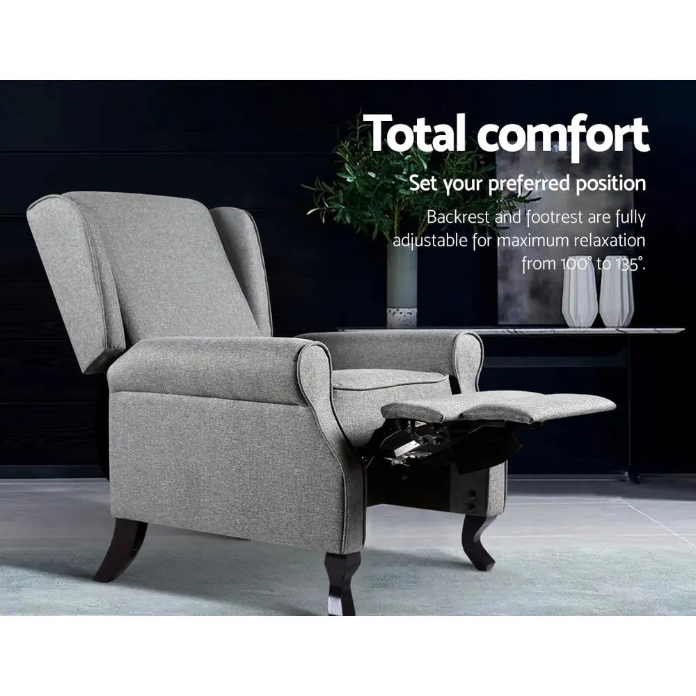 Artiss Recliner Armchair Grey Fabric Domini - Chez Guru