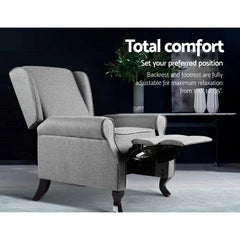 Artiss Recliner Armchair Grey Fabric Domini - Chez Guru
