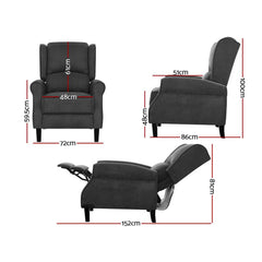 Artiss Recliner Chair Adjustable Sofa Lounge Soft Suede Armchair Couch Charcoal Chez Guru