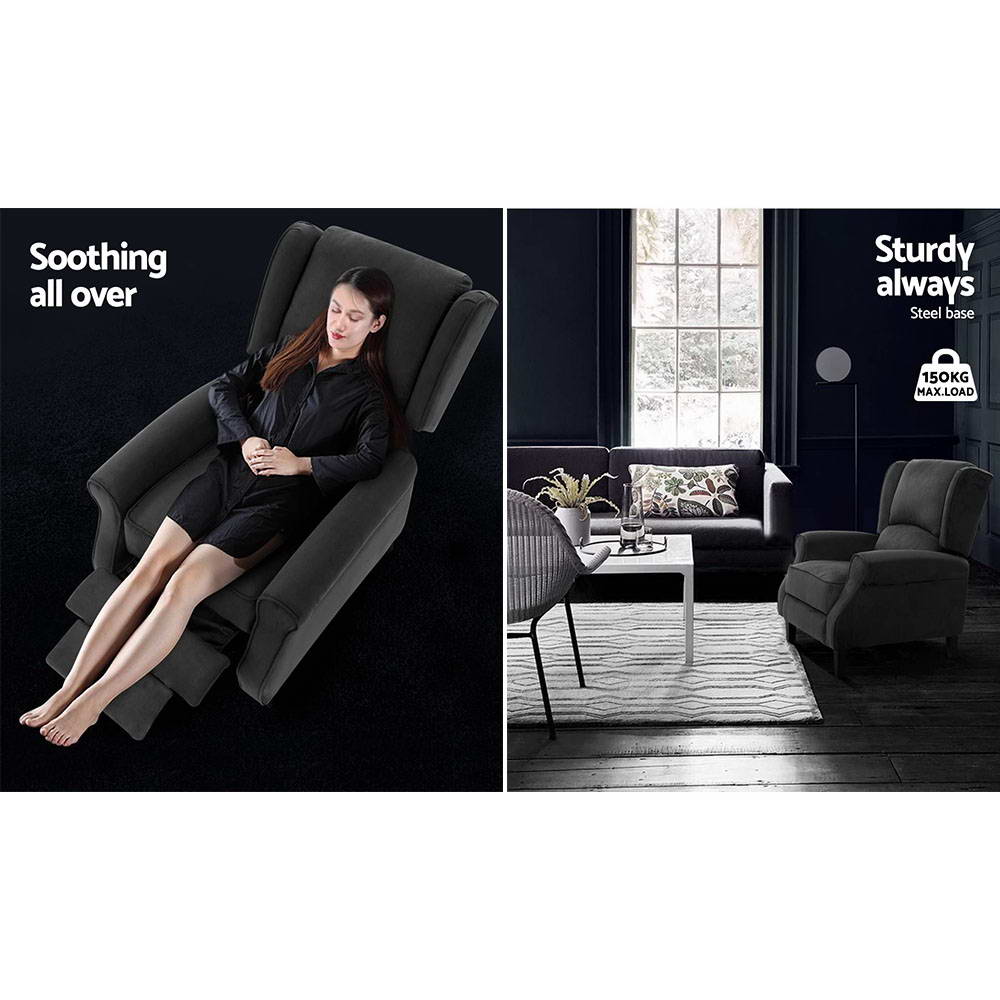 Artiss Recliner Chair Adjustable Sofa Lounge Soft Suede Armchair Couch Charcoal Chez Guru