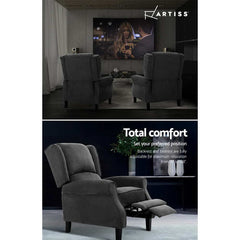 Artiss Recliner Chair Adjustable Sofa Lounge Soft Suede Armchair Couch Charcoal Chez Guru