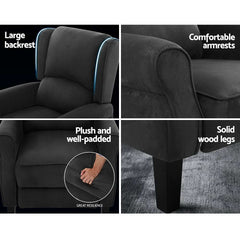 Artiss Recliner Chair Adjustable Sofa Lounge Soft Suede Armchair Couch Charcoal Chez Guru