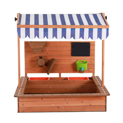 Keezi Kids Sandpit Wooden Canopy Sandbox With Cover Funnel Outdoor Toys 110cm