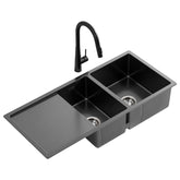 Cefito Stainless Steel Sink 100x45CM With Pull Out Mixer Tap Kitchen Basin Double Bowl Black