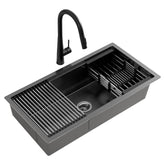 Cefito Stainless Steel Sink 81x45CM With Pull Out Mixer Tap Kitchen Basin Single Bowl Black