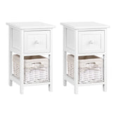 Artiss Bedside Table 1 Drawer with Basket Rustic White X2 Chez Guru
