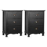 Artiss 2x Bedside Table 3 Drawers Vintage - THYME Black Chez Guru