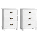 Artiss 2x Bedside Table 3 Drawers Vintage - THYME White Chez Guru