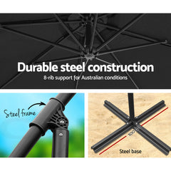 Instahut 3m Outdoor Umbrella Cantilever Beach Garden Patio Black Chez Guru