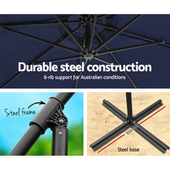 Instahut 3m Outdoor Umbrella Cantilever Beach Garden Patio Navy Chez Guru