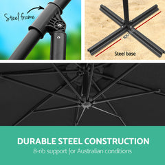 Instahut 3m Outdoor Umbrella Cantilever Garden Beach Patio Black Chez Guru