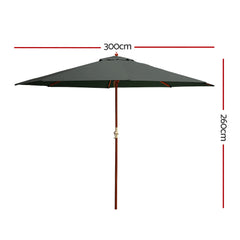 Instahut 3m Outdoor Umbrella Pole Umbrellas Beach Garden Sun Stand Patio Charcoal Chez Guru