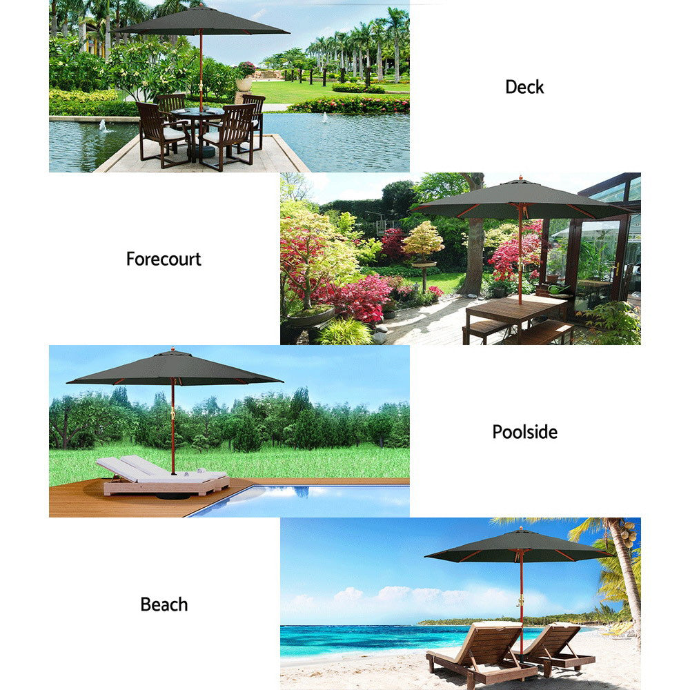Instahut 3m Outdoor Umbrella Pole Umbrellas Beach Garden Sun Stand Patio Charcoal Chez Guru