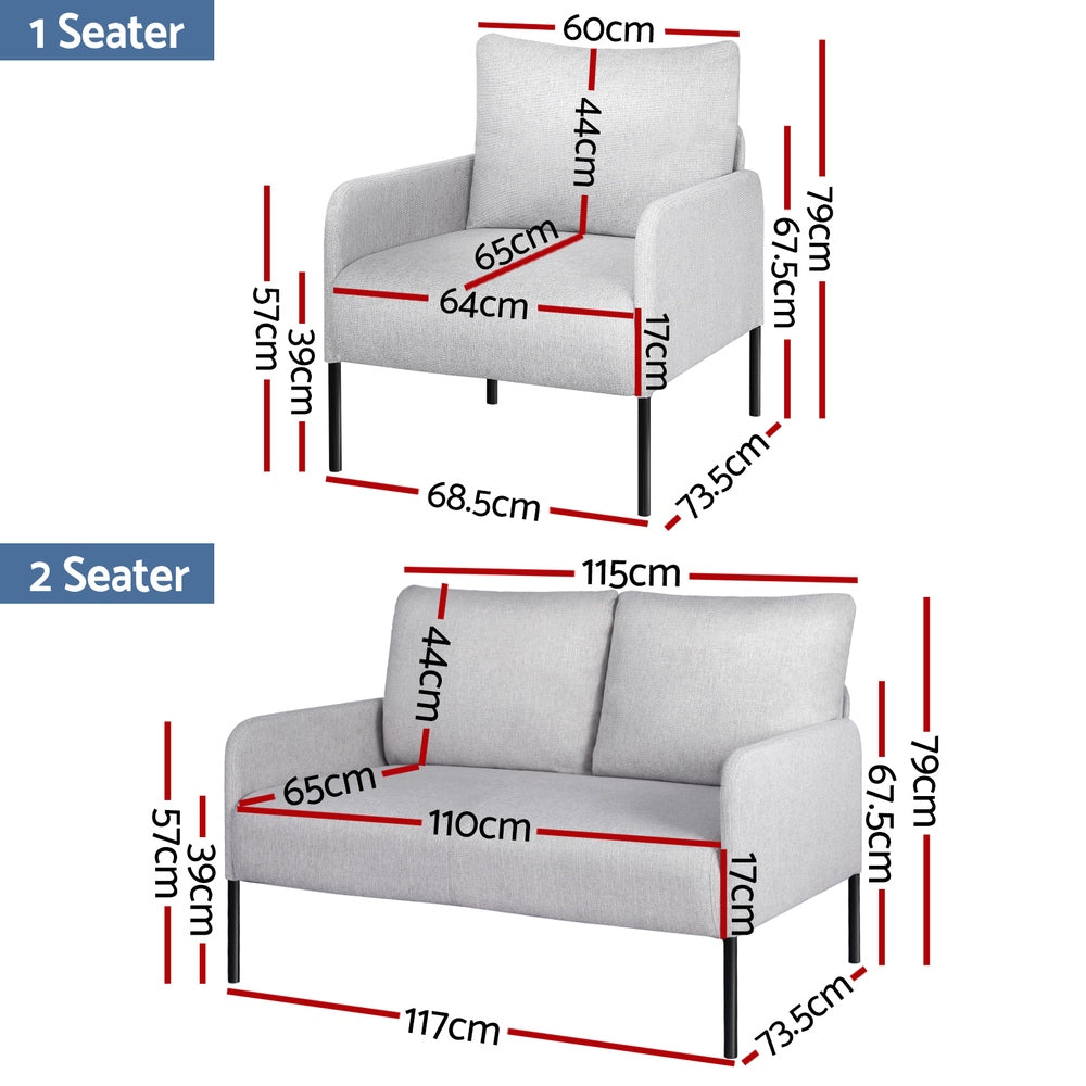 Artiss Armchair 4 Seater Sofa Set Pillow Gery Kane Chez Guru