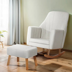 Artiss Rocking Chair Armchair Linen Fabric Beige Jonah - Chez Guru