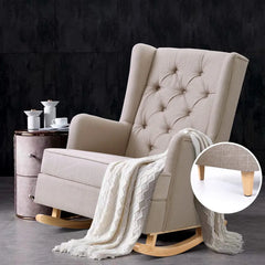 Artiss Rocking Chair Armchair Linen Fabric Beige Gaia - Chez Guru
