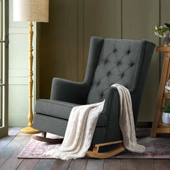 Artiss Rocking Chair Armchair Linen Fabric Charcoal Gaia - Chez Guru