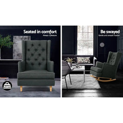 Artiss Rocking Chair Armchair Linen Fabric Charcoal Gaia - Chez Guru