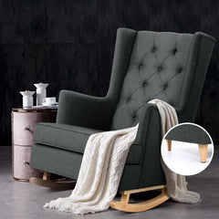 Artiss Rocking Chair Armchair Linen Fabric Charcoal Gaia - Chez Guru