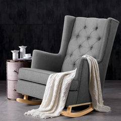 Artiss Rocking Chair Armchair Linen Fabric Grey Gaia - Chez Guru