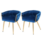 1 Set of 2 Artiss Dining Chairs Velvet Weaving Armchair Blue Chez Guru