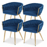 1 Set of 4 Artiss Dining Chairs Velvet Weaving Armchair Blue