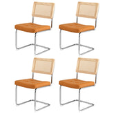 Artiss Dining Chairs Set of 4 PU Leather Rattan Cantilever Brown