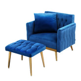 Artiss Armchair Ottoman Accent Chair Pillow Velvet Blue - Chez Guru