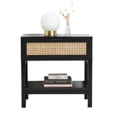 Casa Decor Tulum Rattan Bedside Table Drawers Table Nightstand Cabinet Black Chez Guru